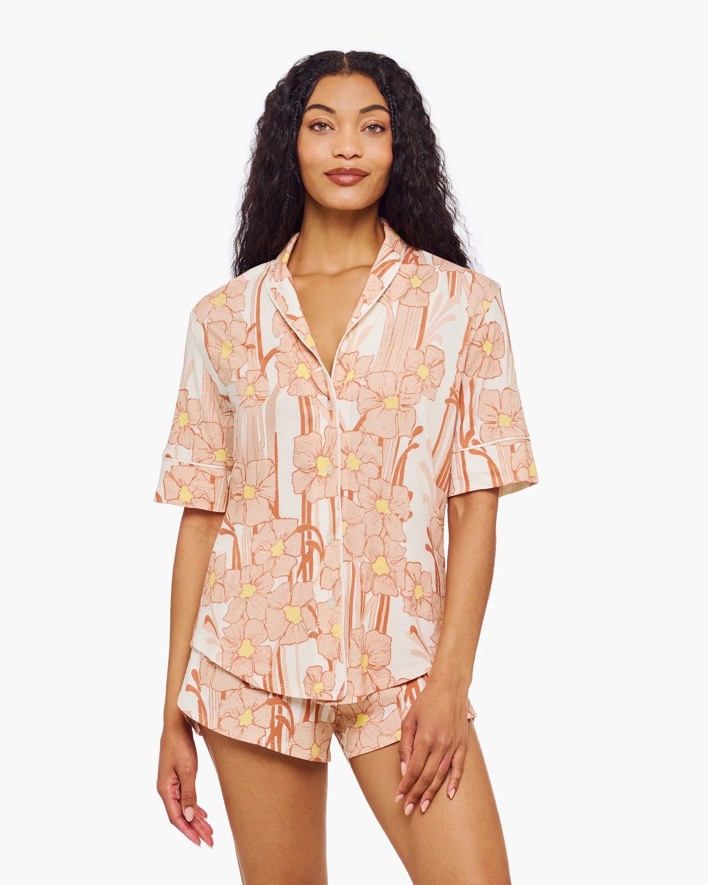 Flora Sabbia short sleeve & boxer pajama set