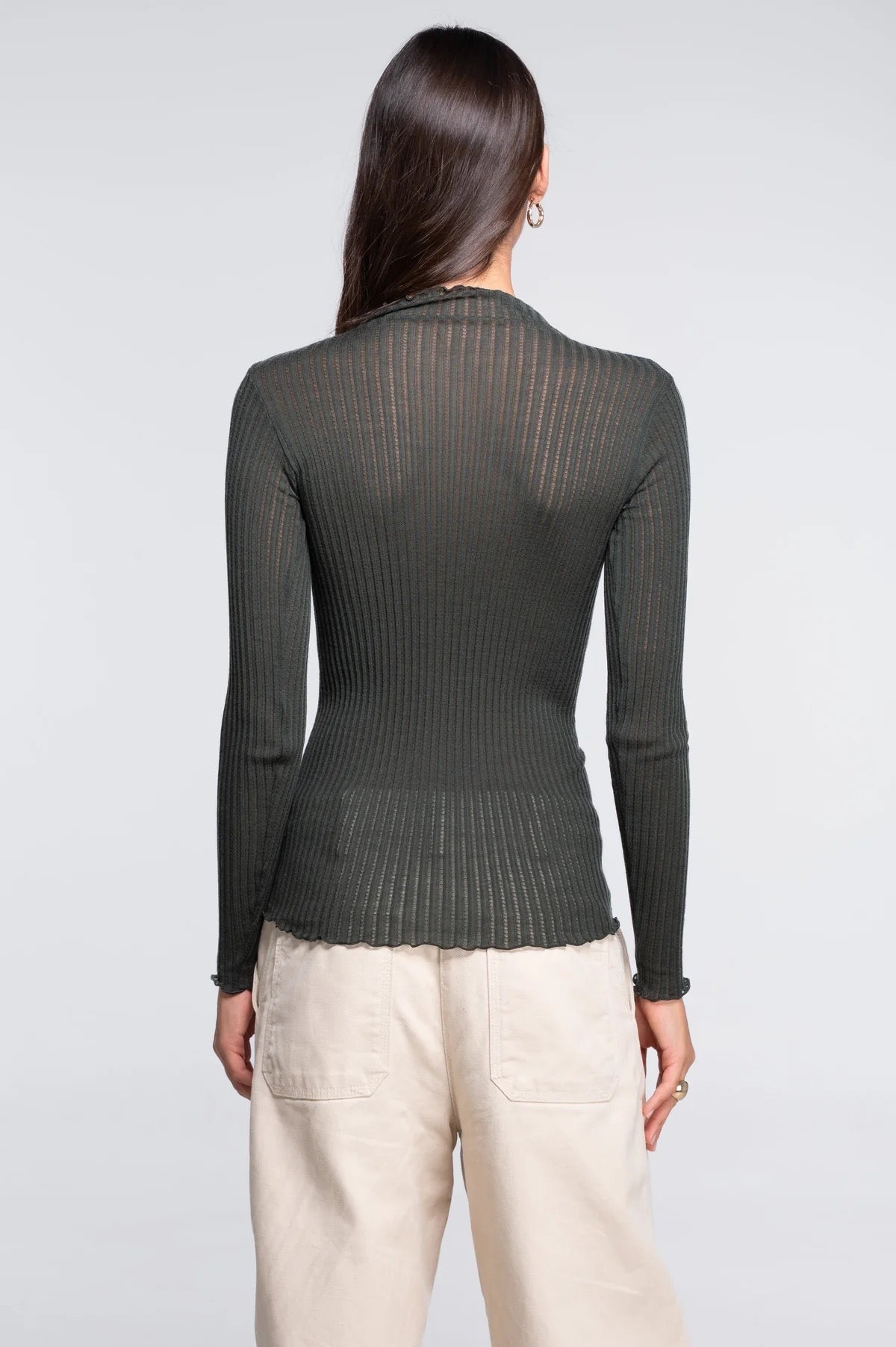 Long sleeves mock neck shirt in wool and silk