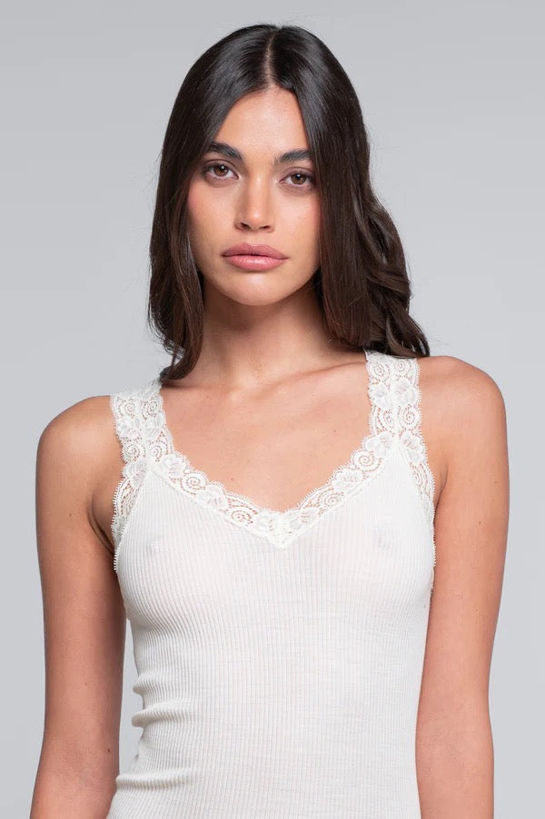 Wool & Silk V Neck Tank w/ Lace