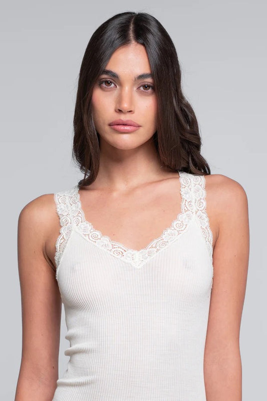 Wool & Silk V Neck Tank w/ Lace