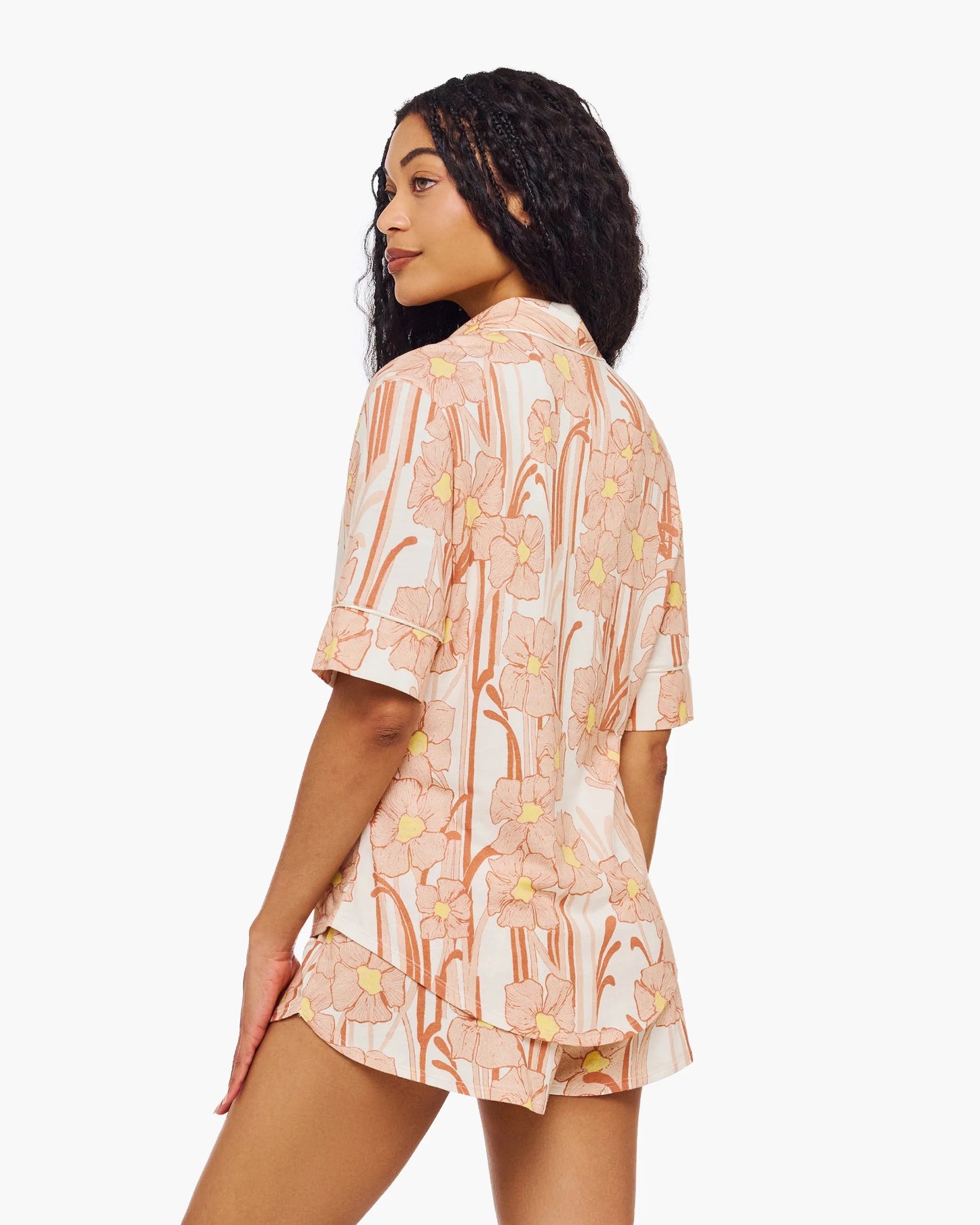 Flora Sabbia short sleeve & boxer pajama set
