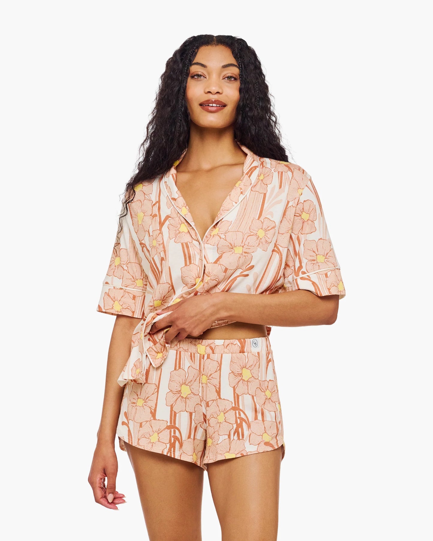 Flora Sabbia short sleeve & boxer pajama set